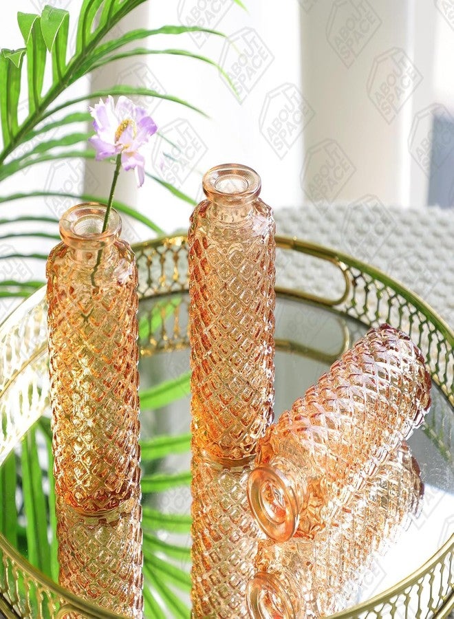 ABOUT SPACE Glass Bud Flower Vase - Pack of 3 Glass Centrepiece Mini Flower Vase -Antique Collections for Wedding Decoration Sturdy Textured Bottle Shaped Table Top Decor for Home, Restaurants - Brown - Image 4